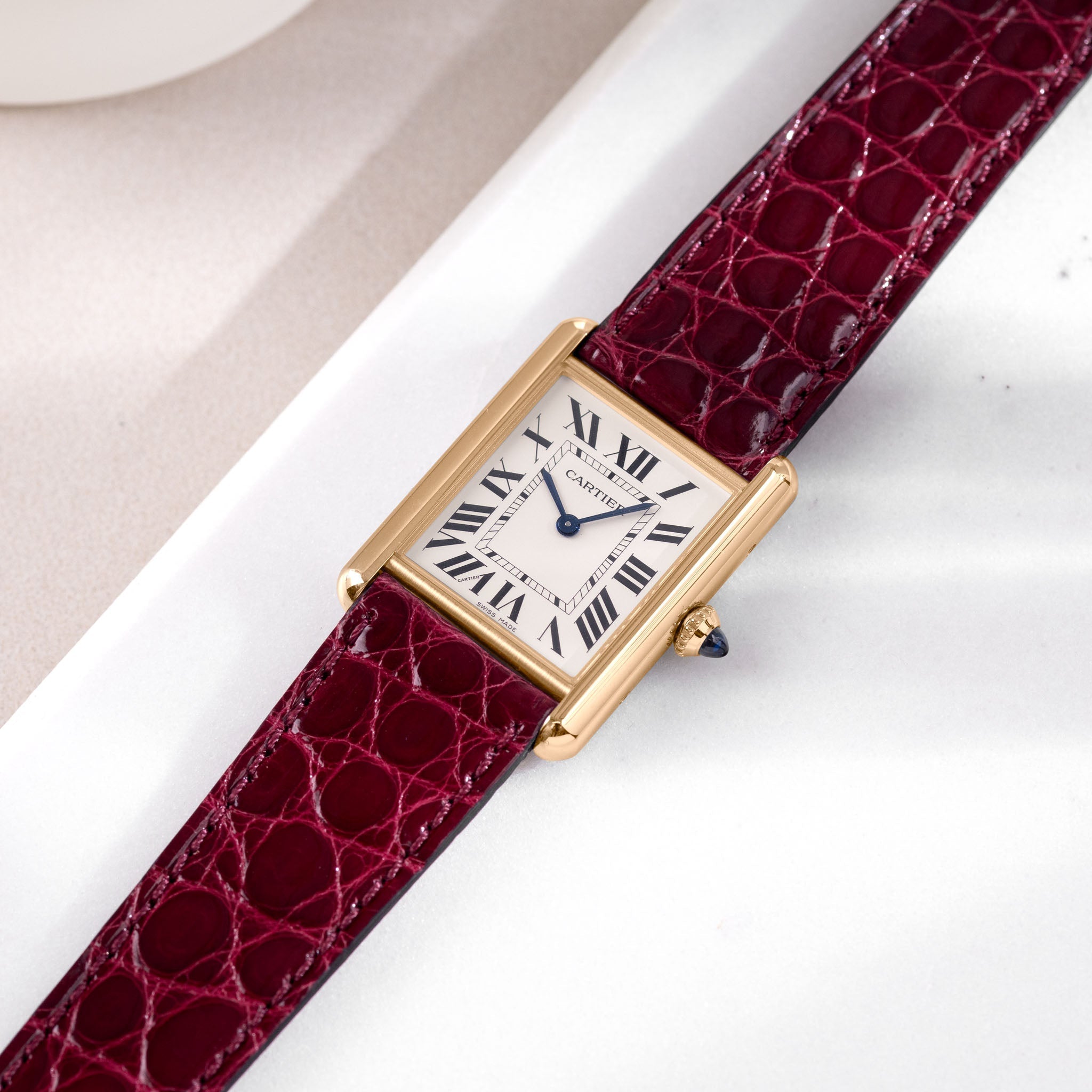 Strap for Cartier Tank Louis (2021-2024) - The Bordeaux Alligator