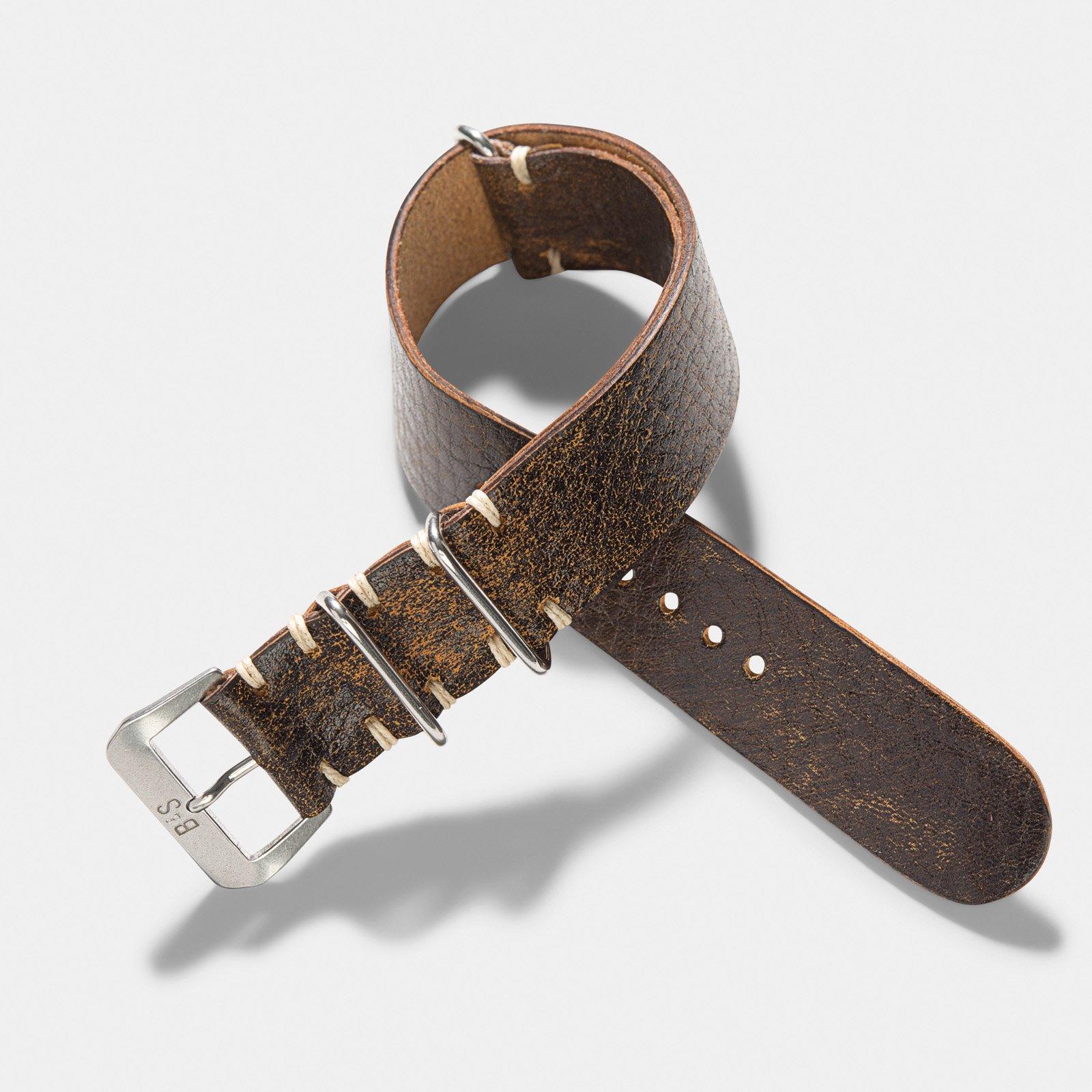 Woodie Brown Single Pass Leather Watch Strap