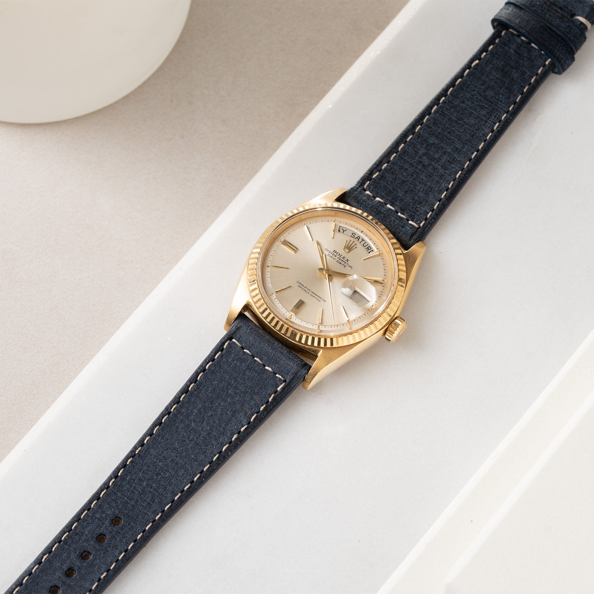 Linen Boxed Leather Watch Strap - Denim Blue