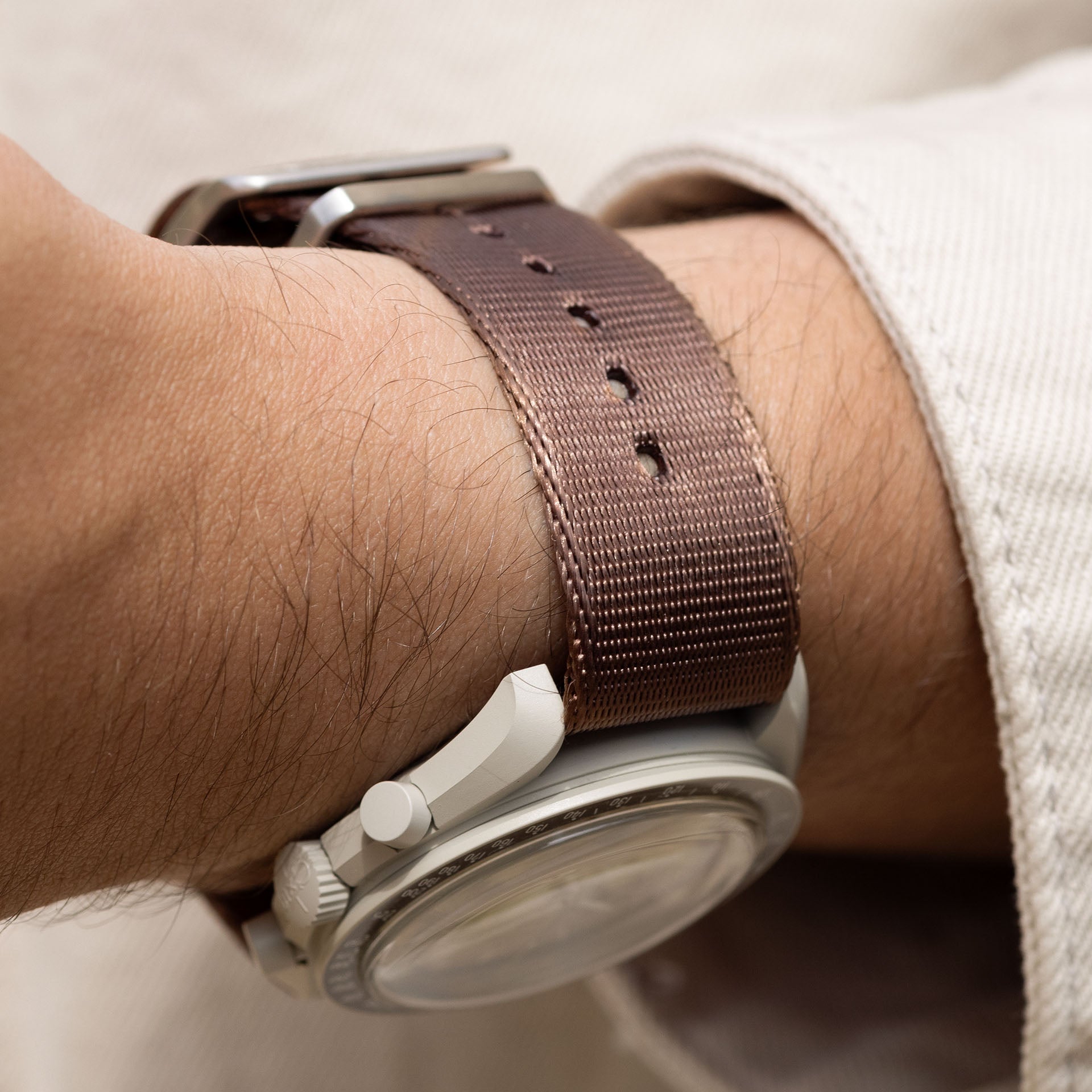 Deluxe Nylon Single Pass Watch Strap Brown