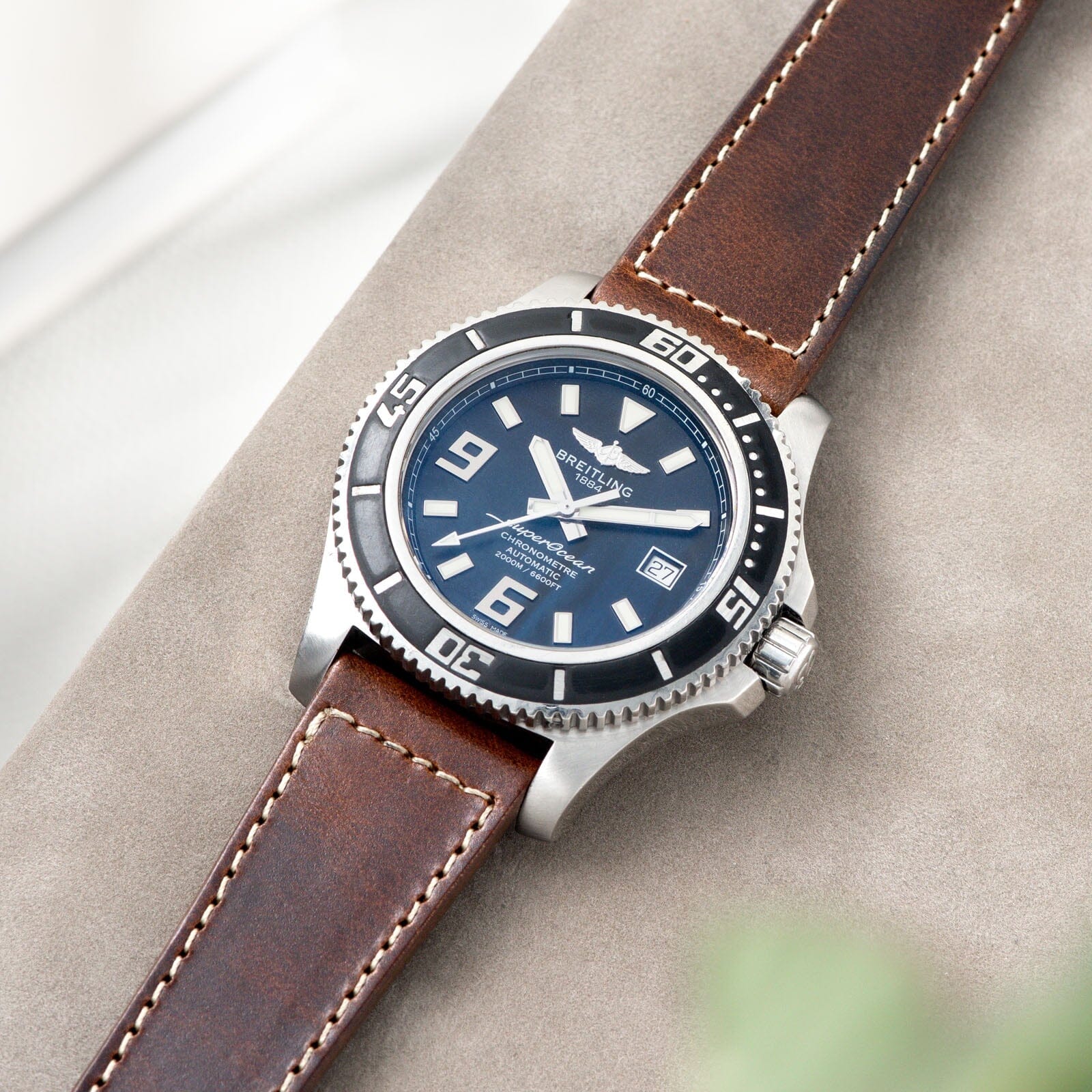 Siena Brown Boxed Stitch Leather Watch Strap