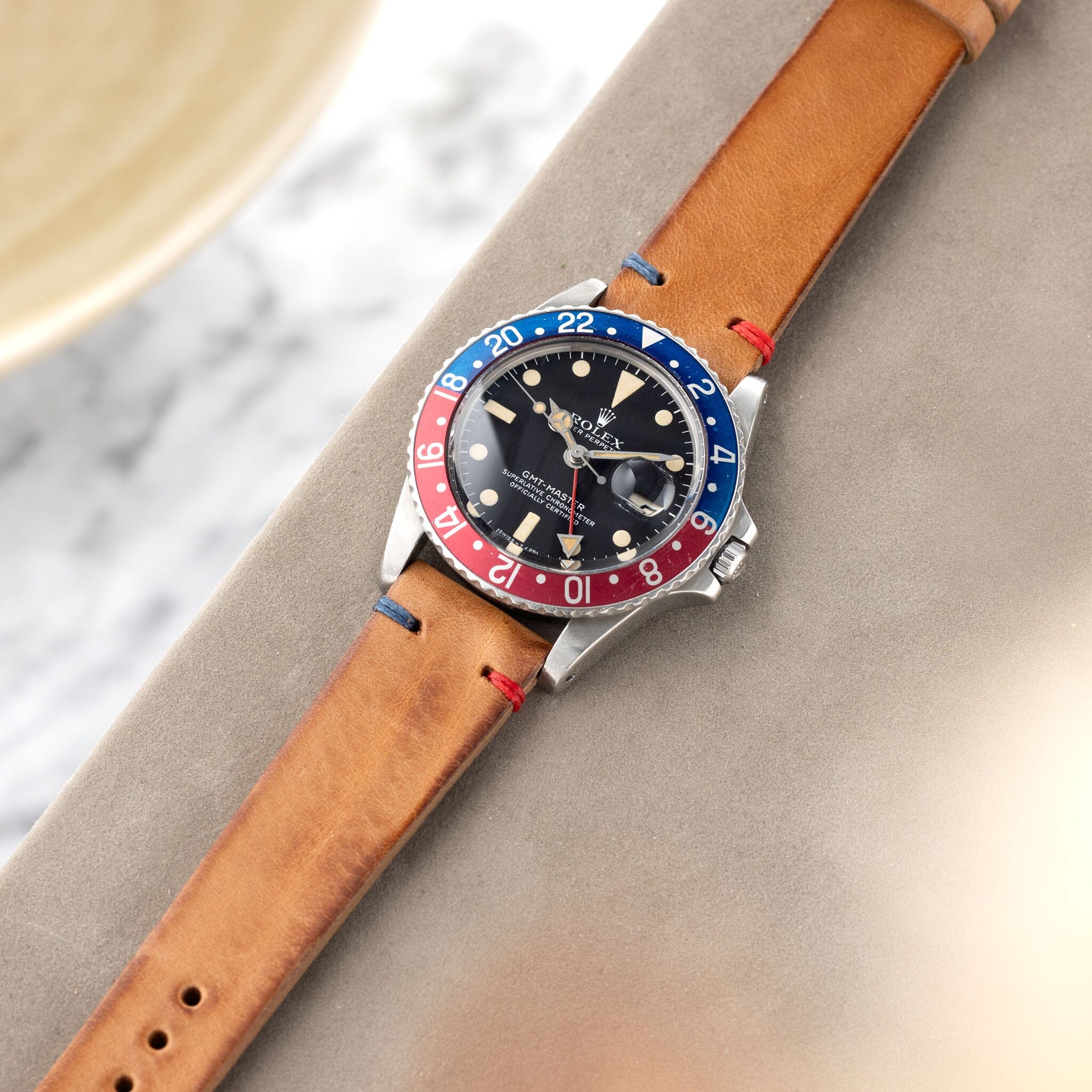 Caramel Brown Pepsi Stitch Leather Watch Strap