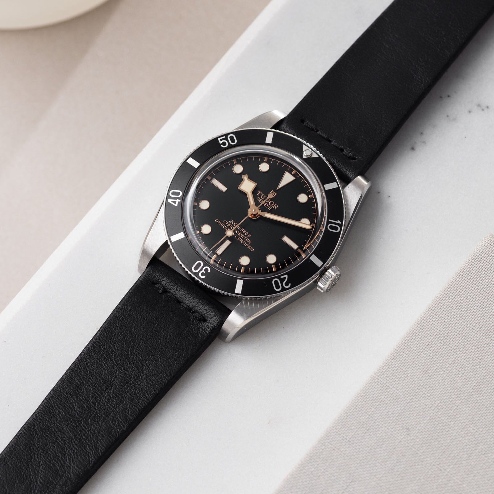 Black Straight Stitch Leather Watch Strap