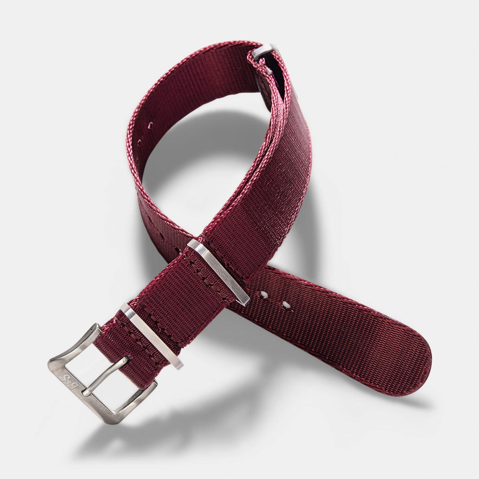 Deluxe Nylon Single Pass Watch Strap Burgundy Red