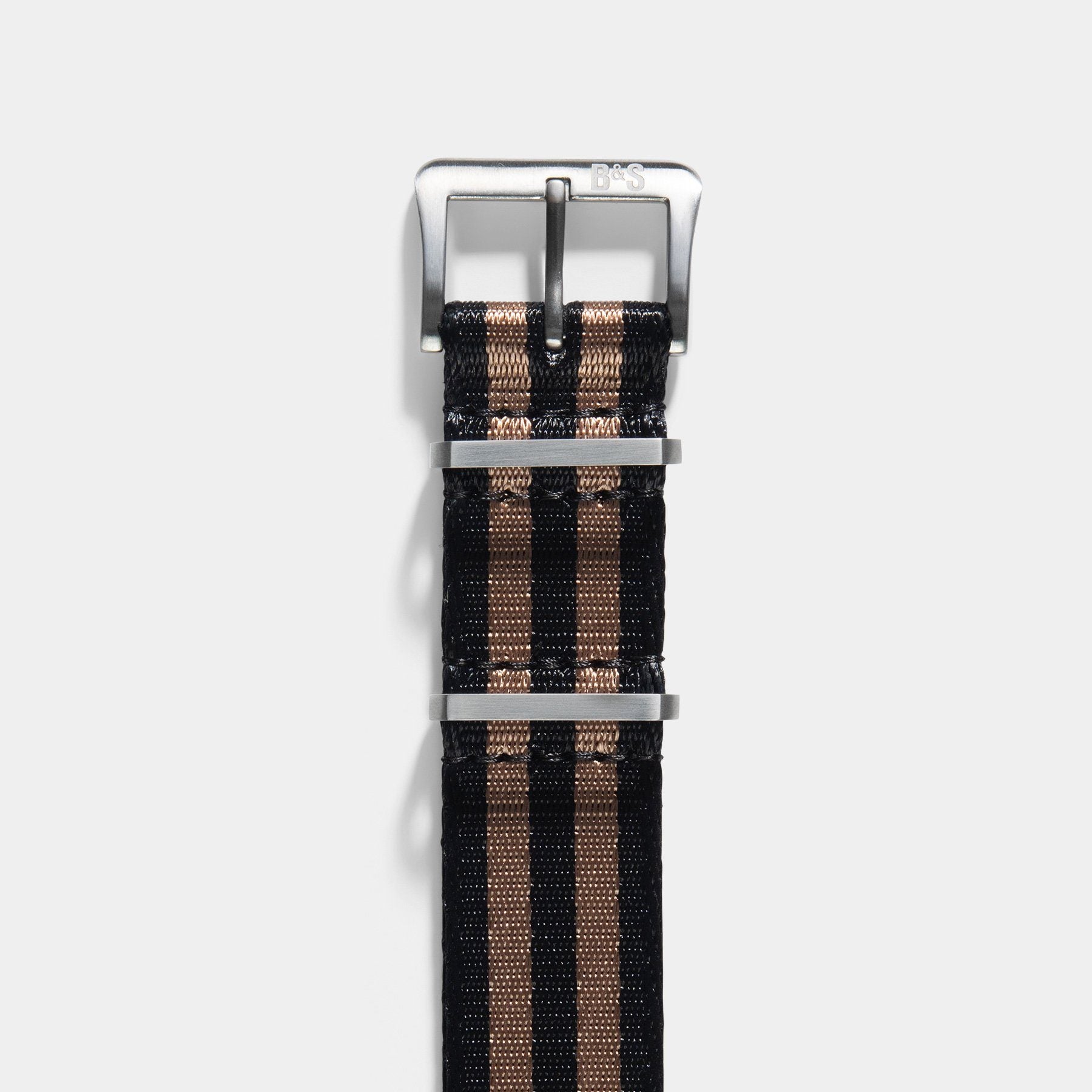 Deluxe Nylon Single Pass Watch Strap Black Two Stripe Bronze