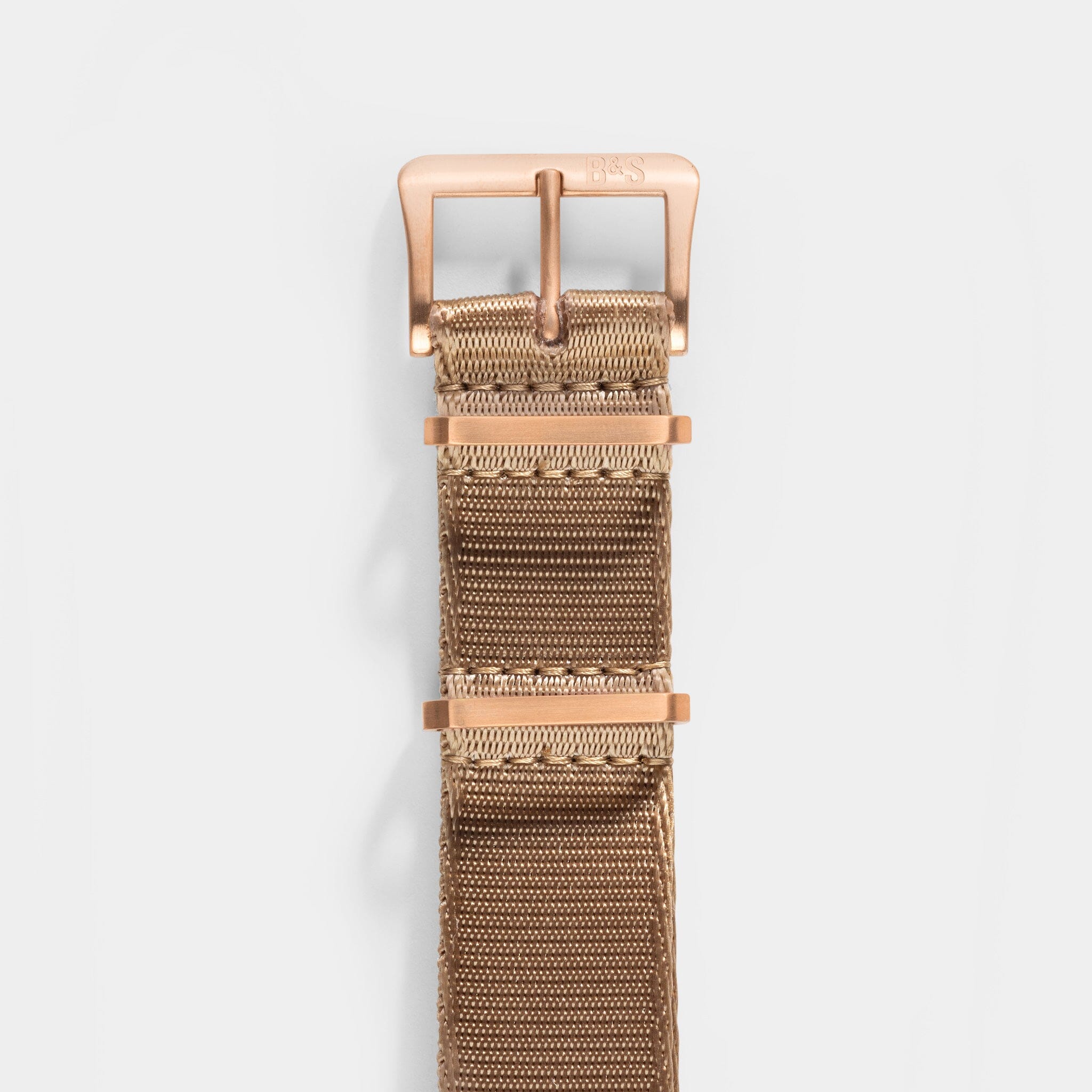 Deluxe Nylon Single Pass Watch Strap Coyote Brown - Rose Gold Brushed