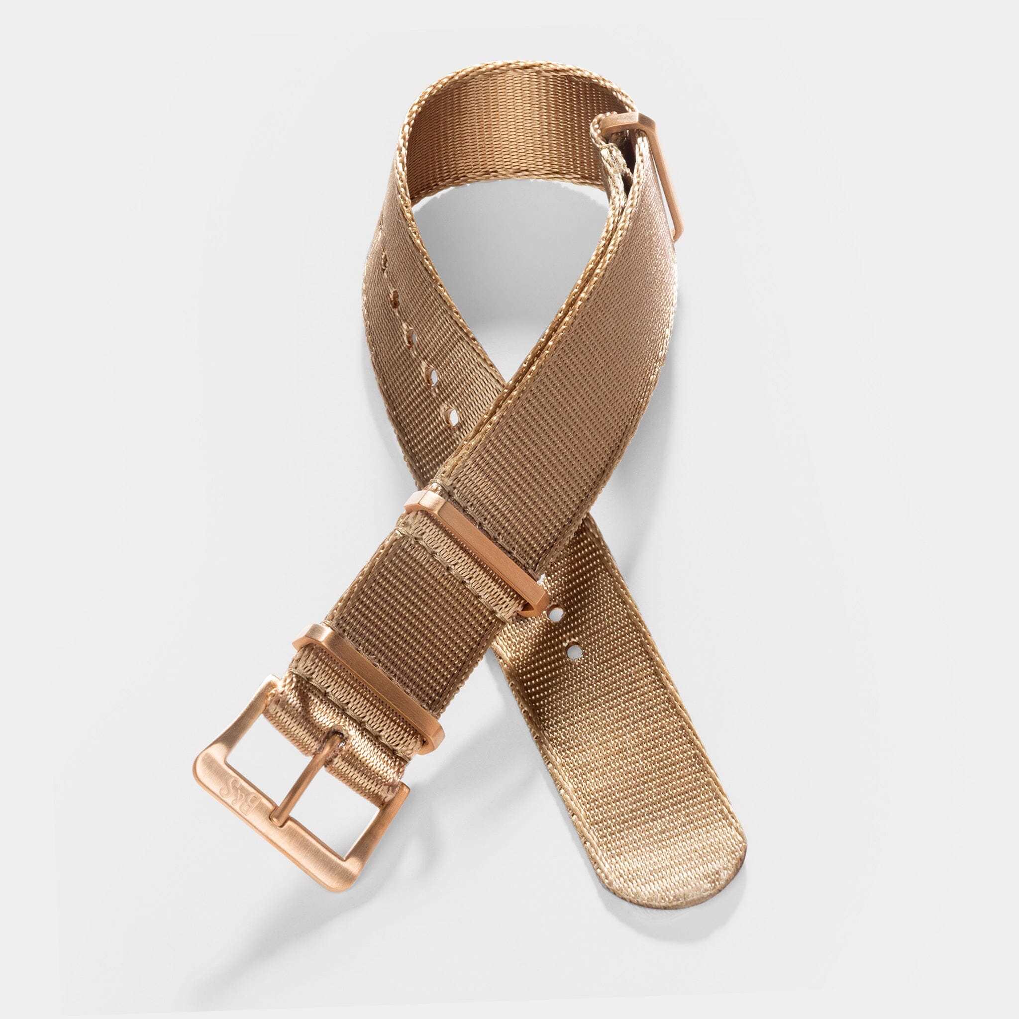 Deluxe Nylon Single Pass Watch Strap Coyote Brown - Rose Gold Brushed