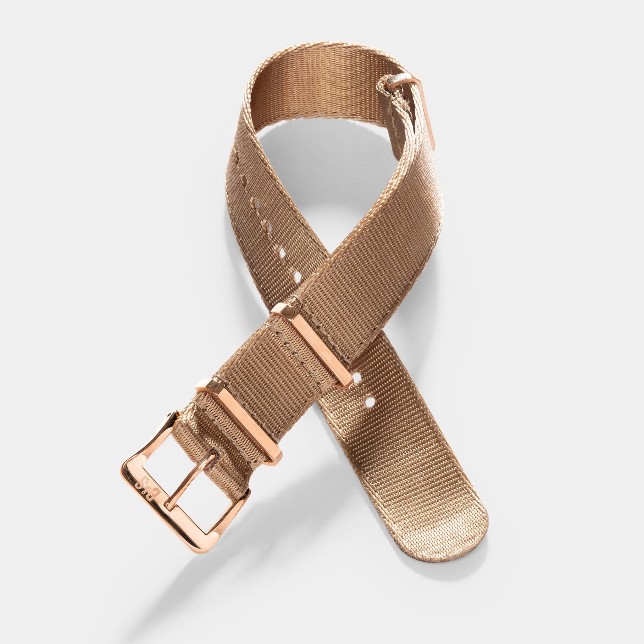 Deluxe Nylon Single Pass Watch Strap Coyote Brown - Rose Gold