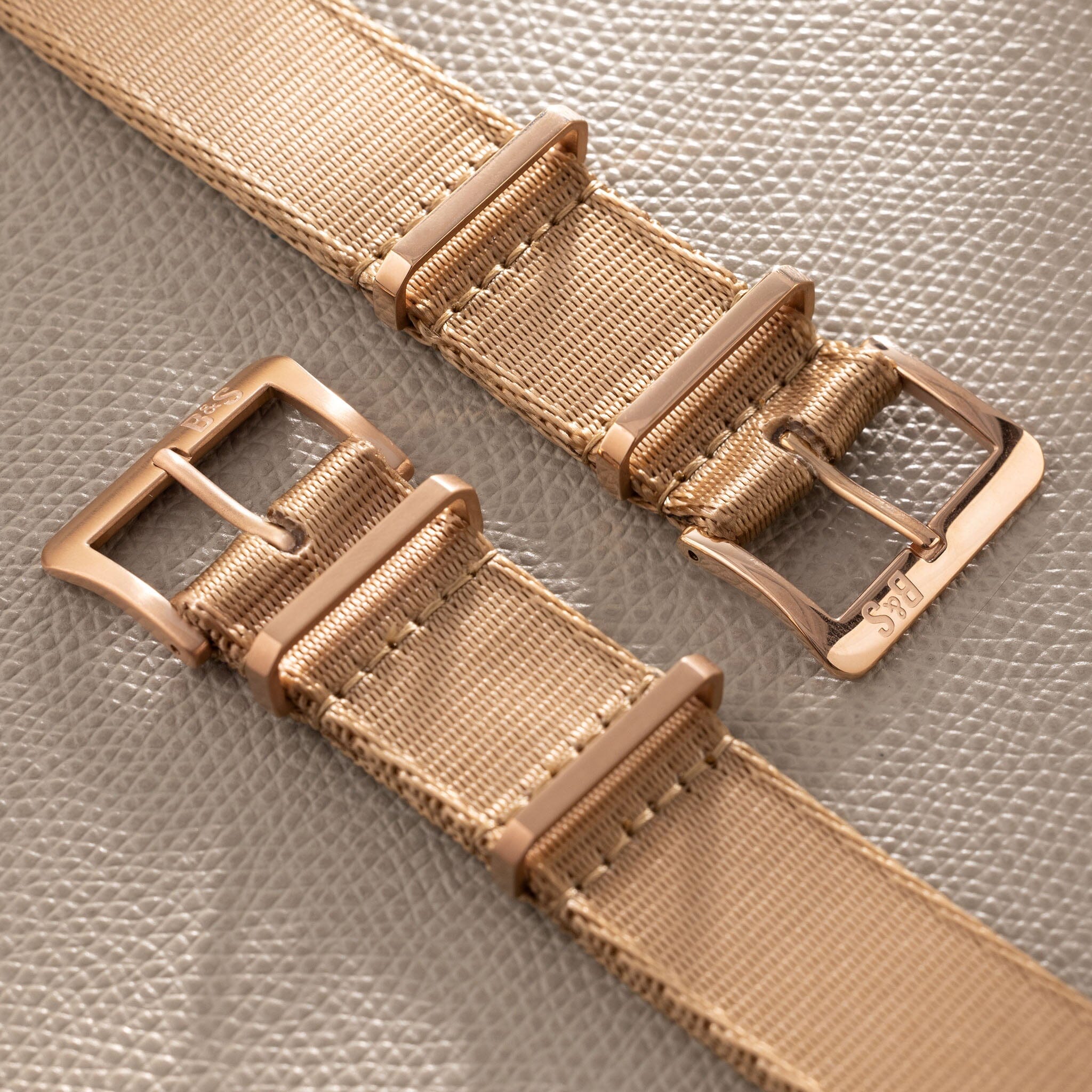 Deluxe Nylon Single Pass Watch Strap Coyote Brown - Rose Gold