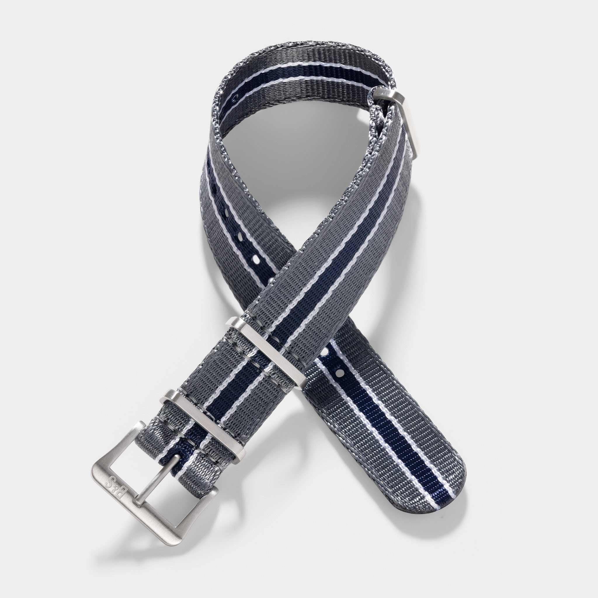 Deluxe Nylon Single Pass Watch Strap Grey One Stripe Blue