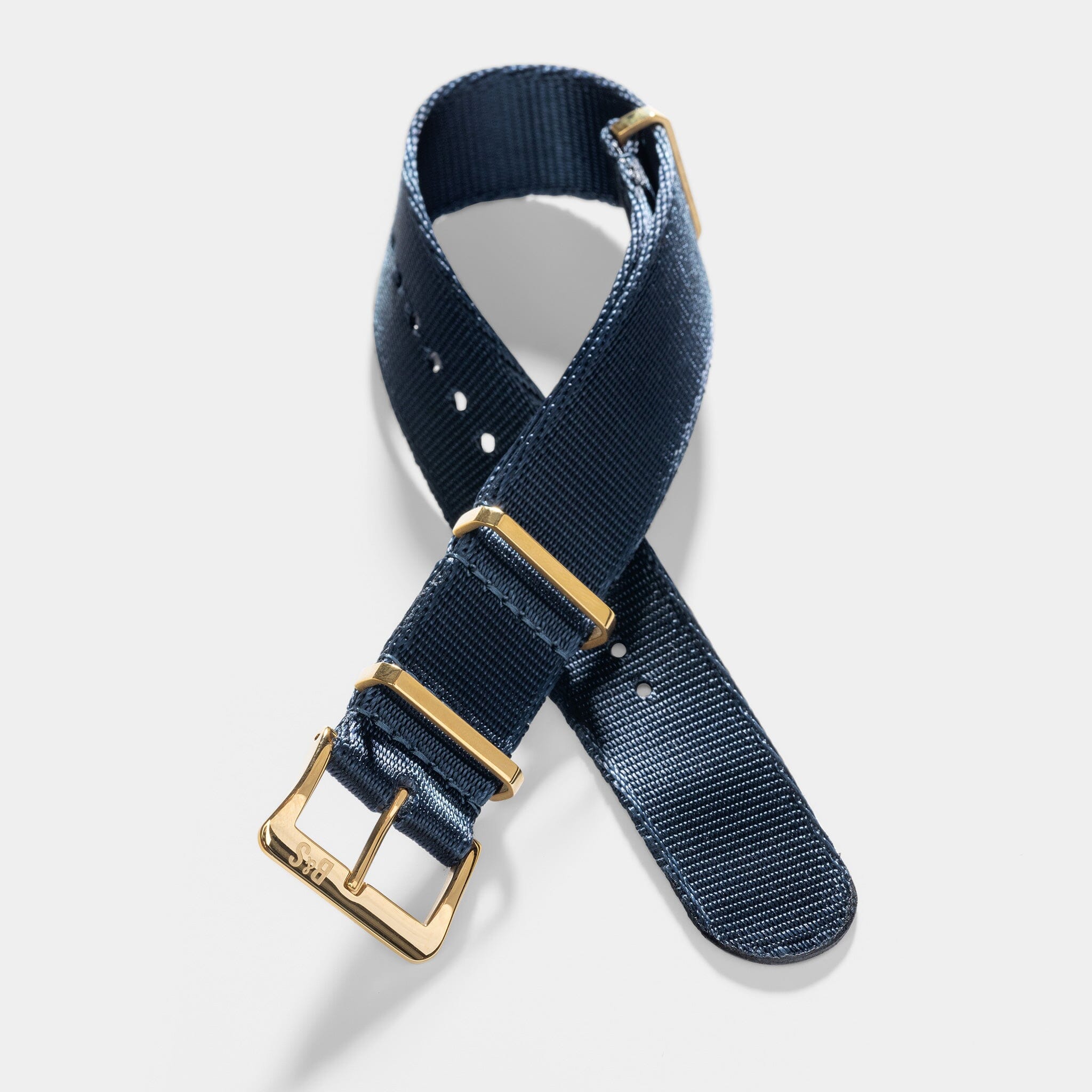 Deluxe Nylon Single Pass Watch Strap Navy Blue - Gold