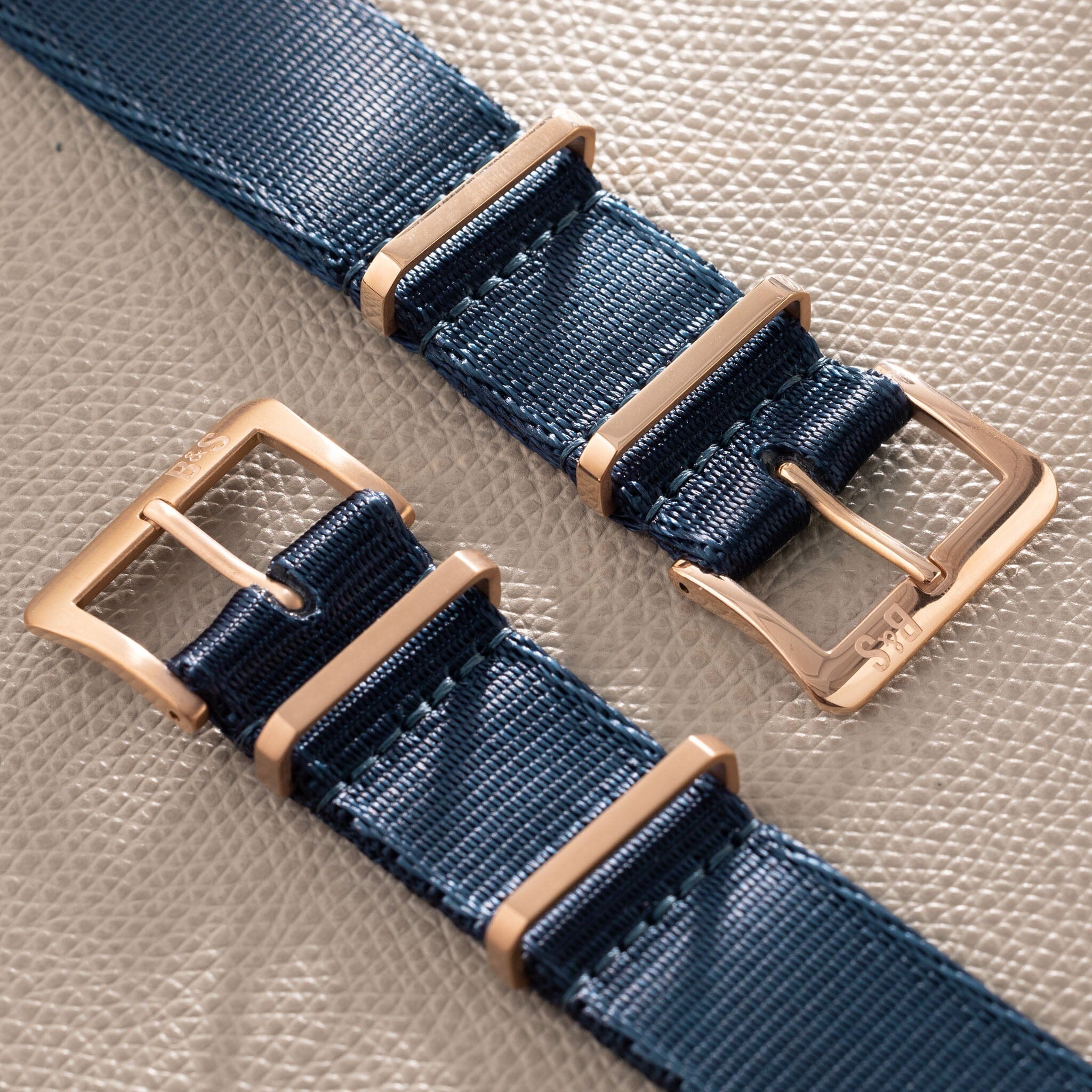 Deluxe Nylon Single Pass Watch Strap Navy Blue - Rose Gold Brushed