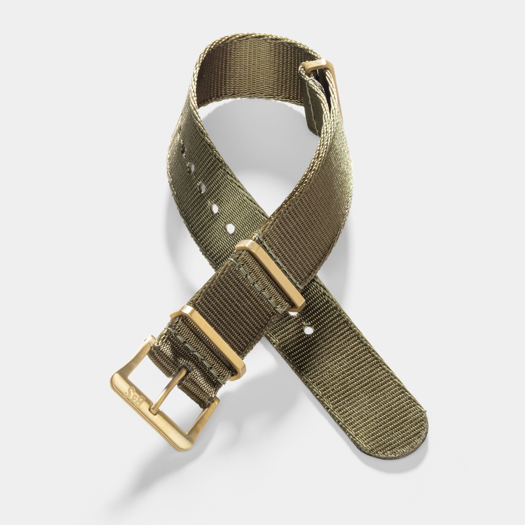 Deluxe Nylon Single Pass Watch Strap Olive Drab Green - Gold Brushed