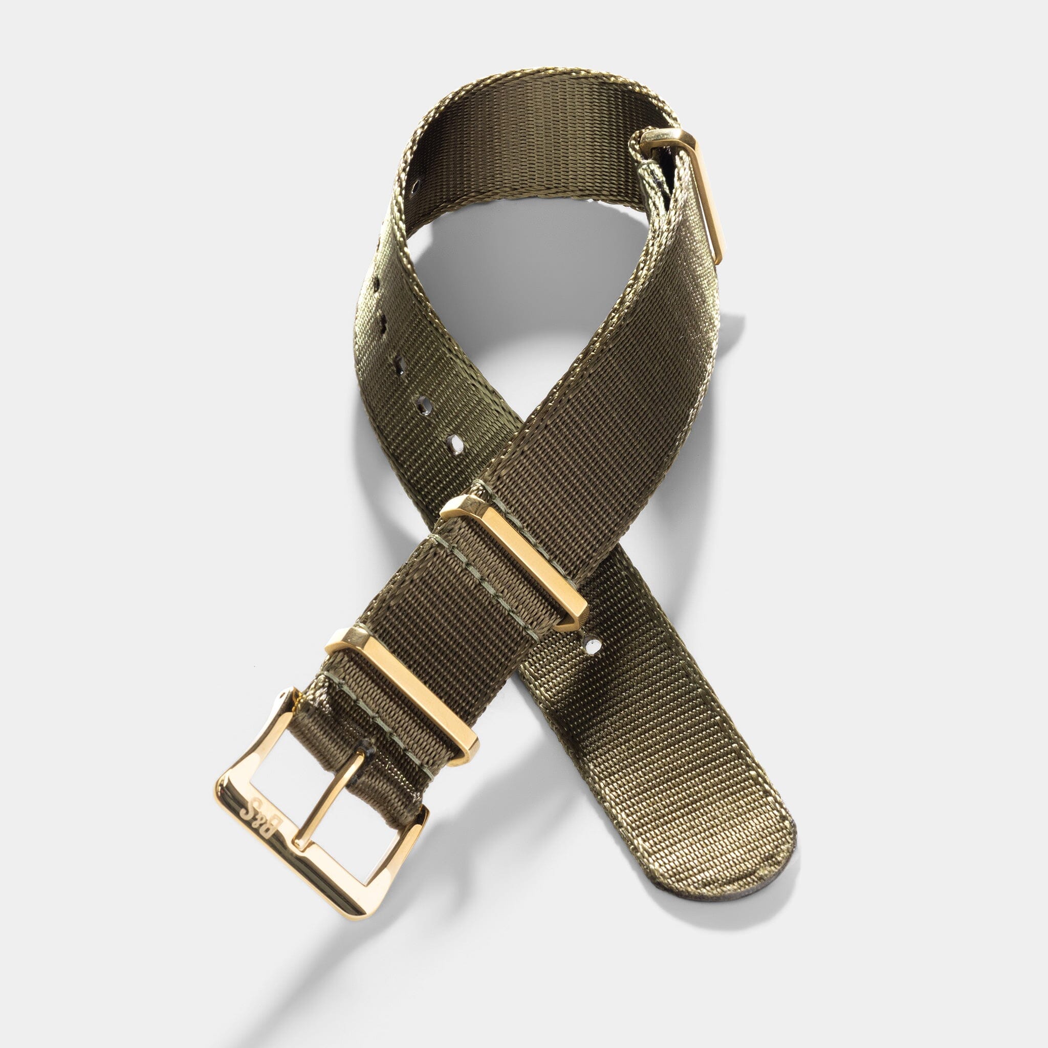 Deluxe Nylon Single Pass Watch Strap Olive Drab Green - Gold