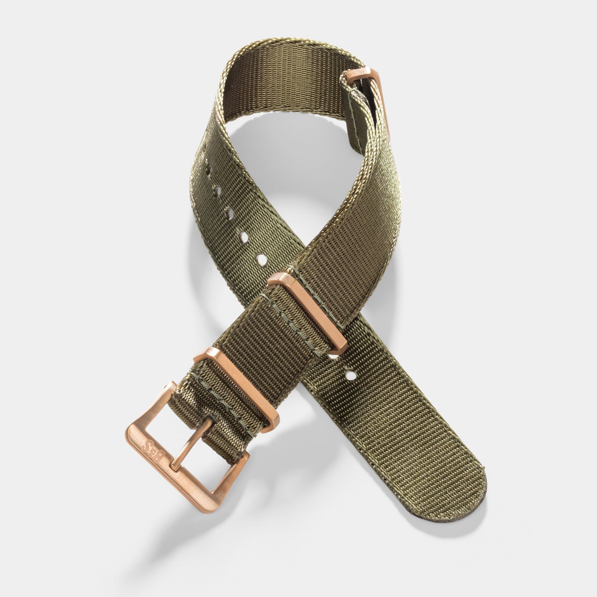 Deluxe Nylon Single Pass Watch Strap Olive Drab Green - Rose Gold Brushed