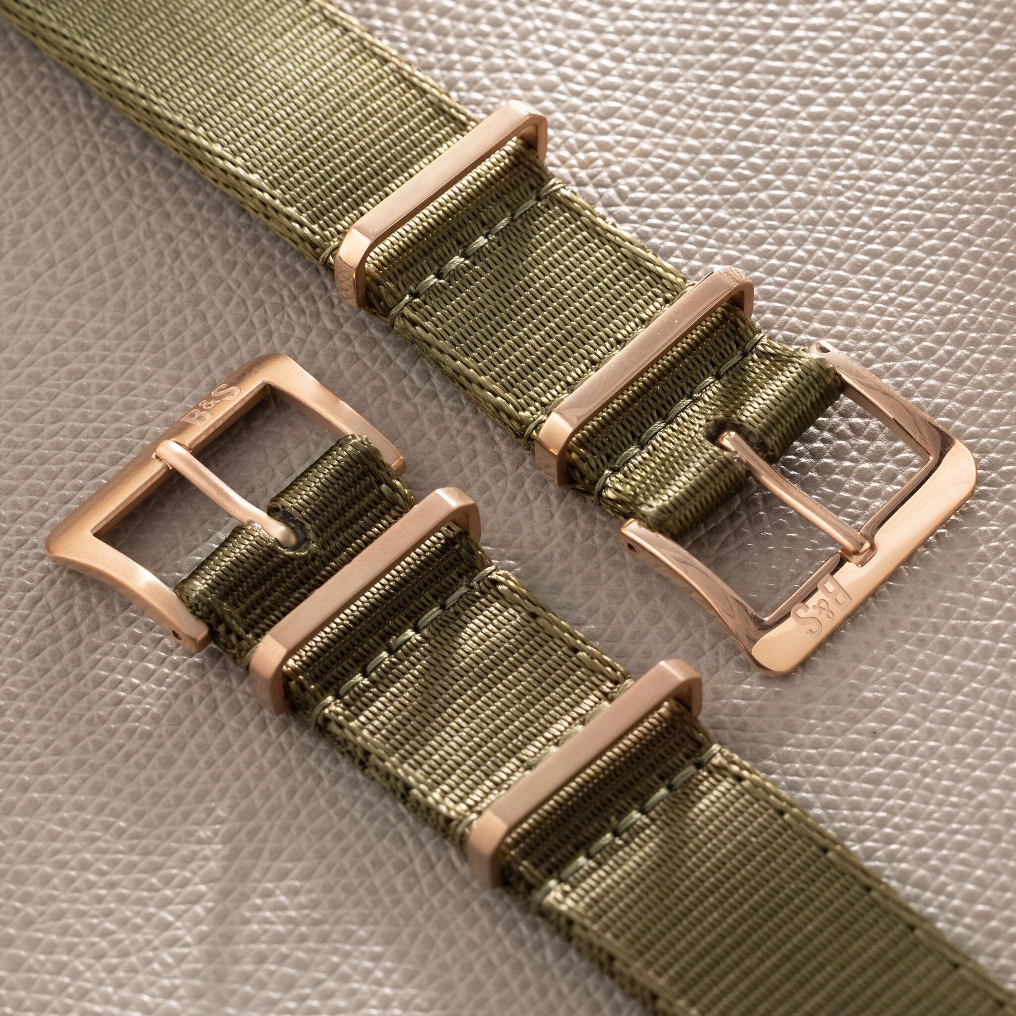 Deluxe Nylon Single Pass Watch Strap Olive Drab Green - Rose Gold