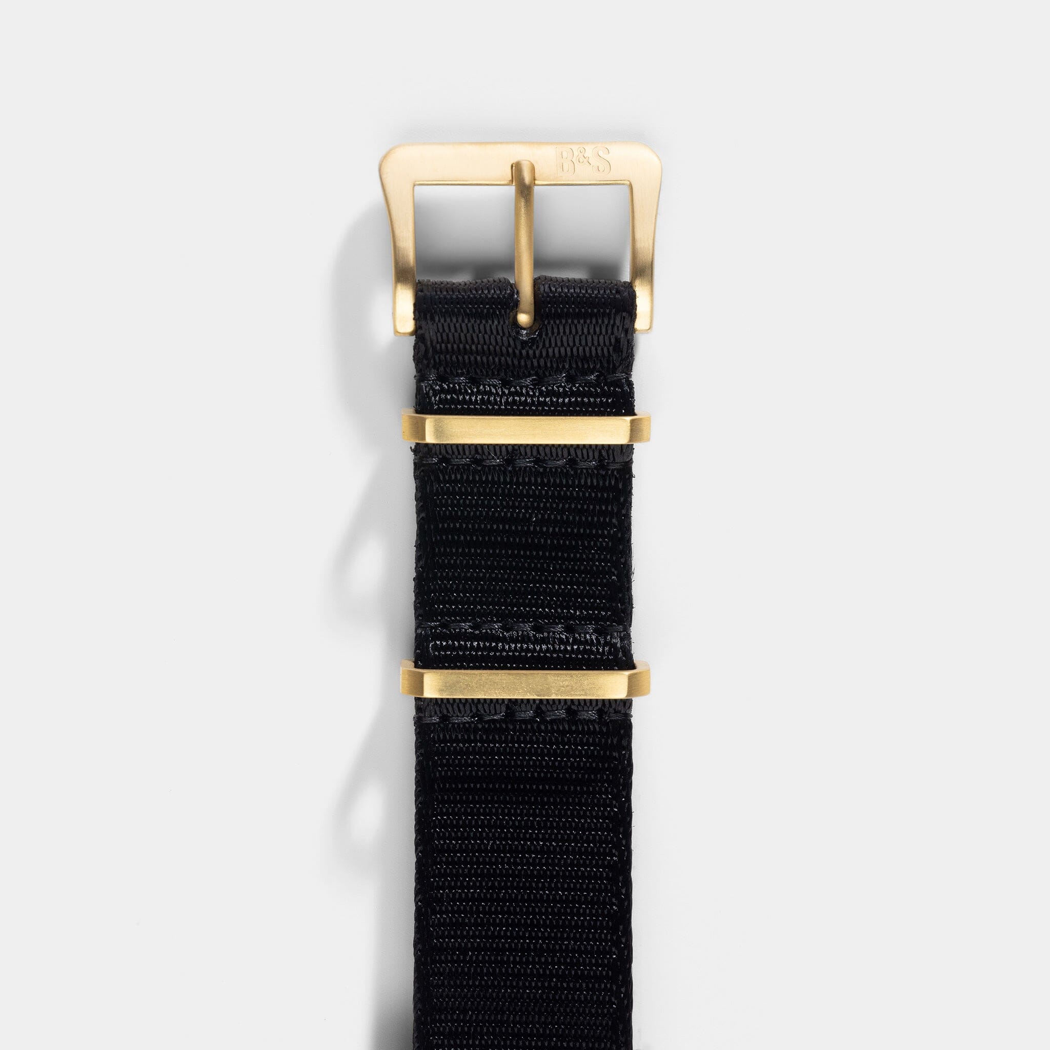 Deluxe Nylon Single Pass Watch Strap Pure Black - Gold Brushed