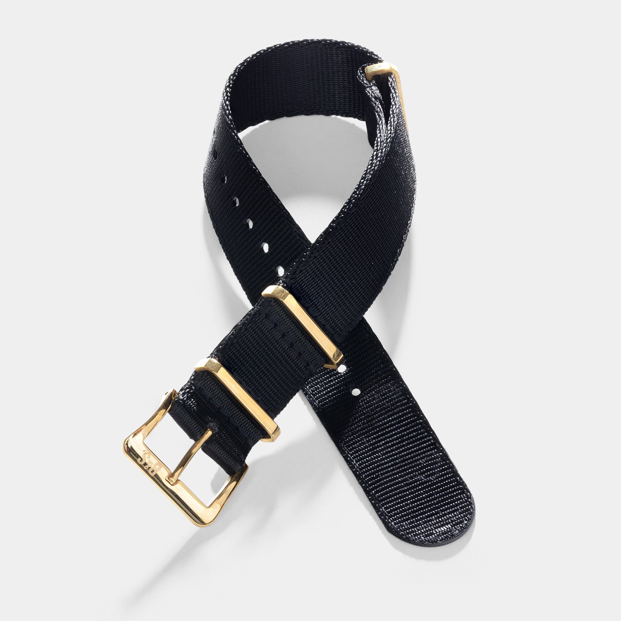 Deluxe Nylon Single Pass Watch Strap Pure Black - Gold