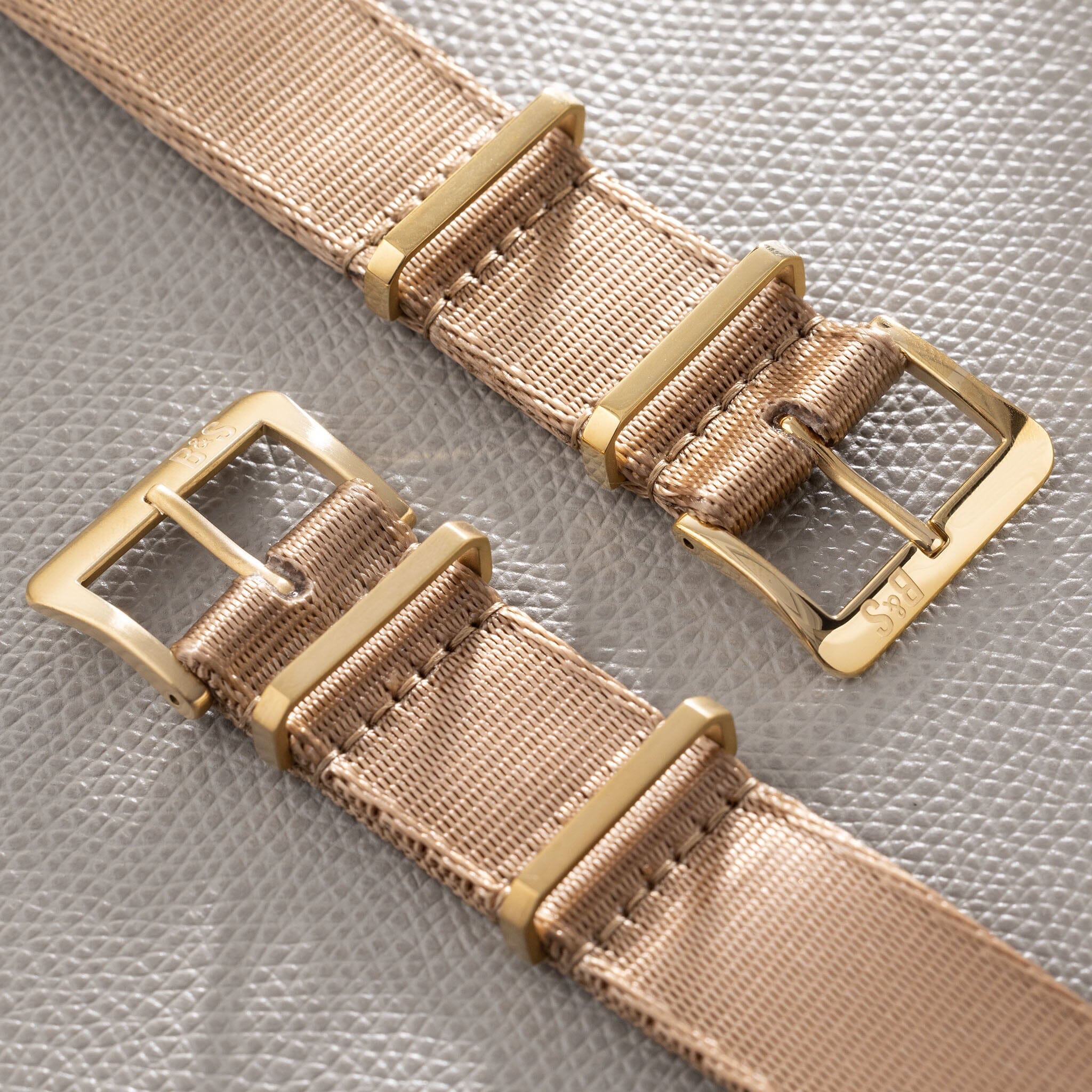 Deluxe Nylon Single Pass Watch Strap Coyote Brown - Gold