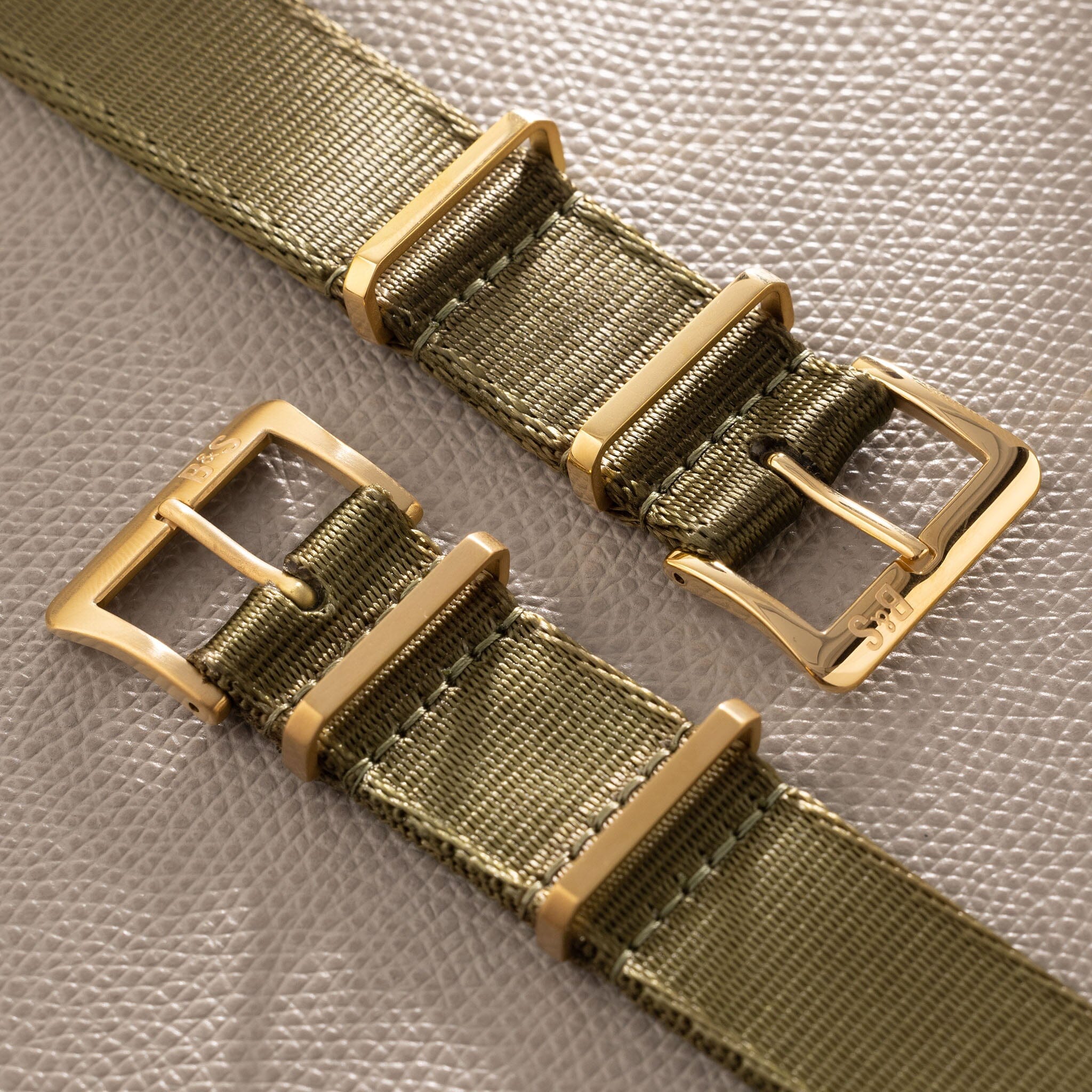 Deluxe Nylon Single Pass Watch Strap Olive Drab Green - Gold