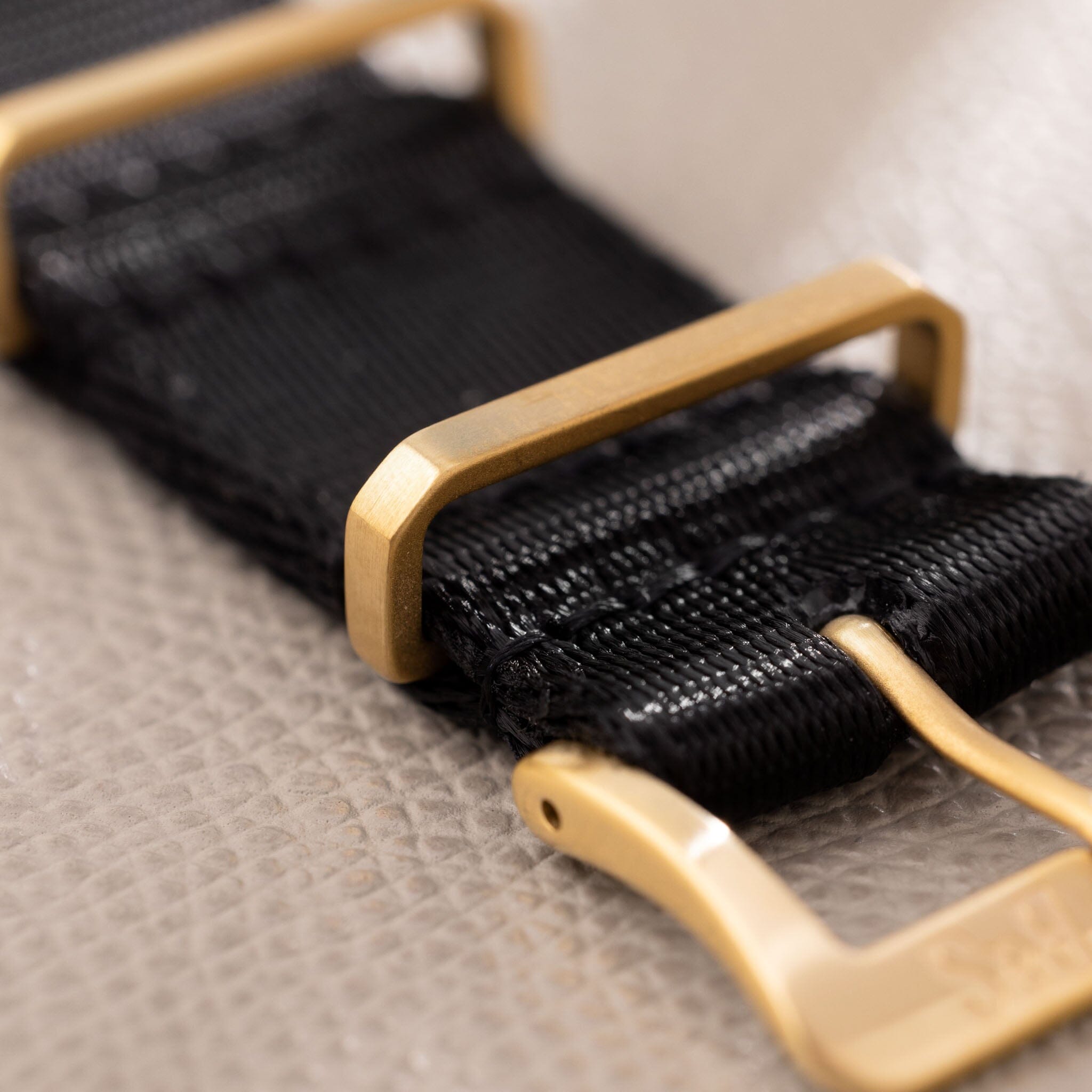 Deluxe Nylon Single Pass Watch Strap Pure Black - Gold Brushed