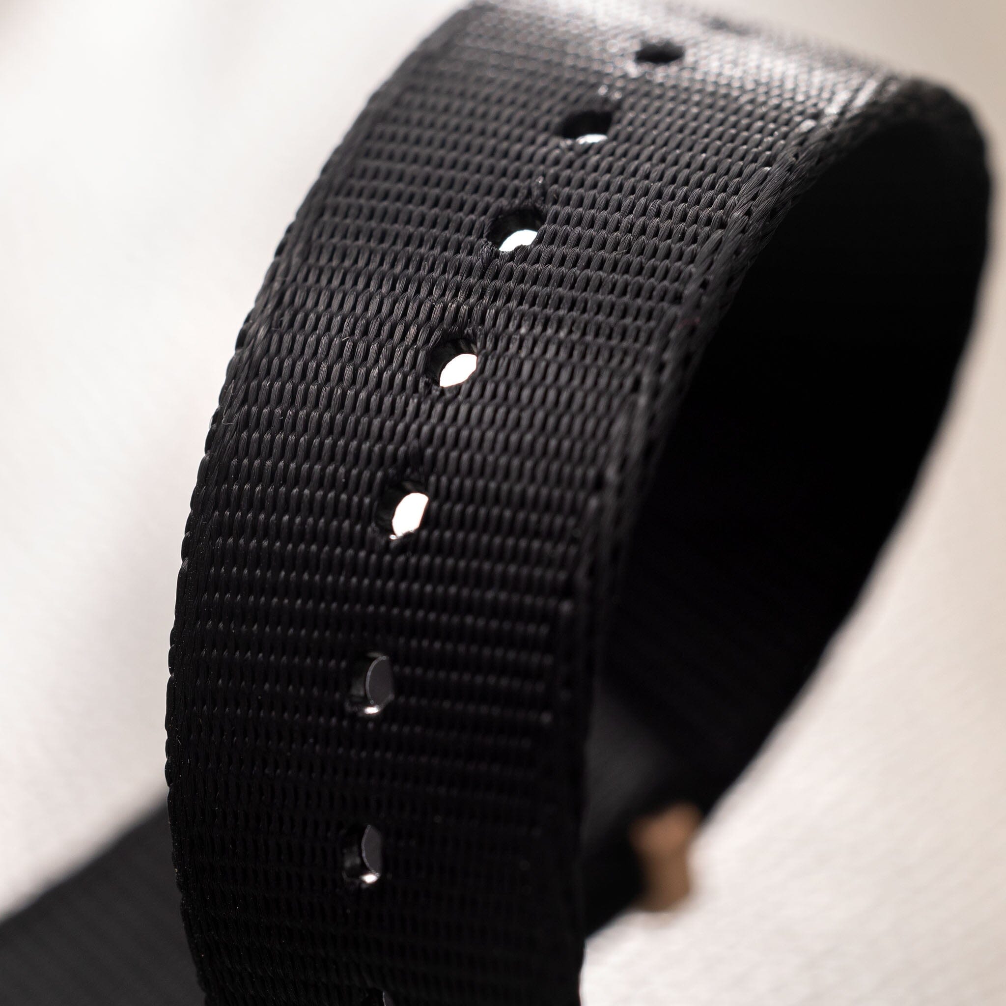 Deluxe Nylon Single Pass Watch Strap Pure Black - Rose Gold Brushed