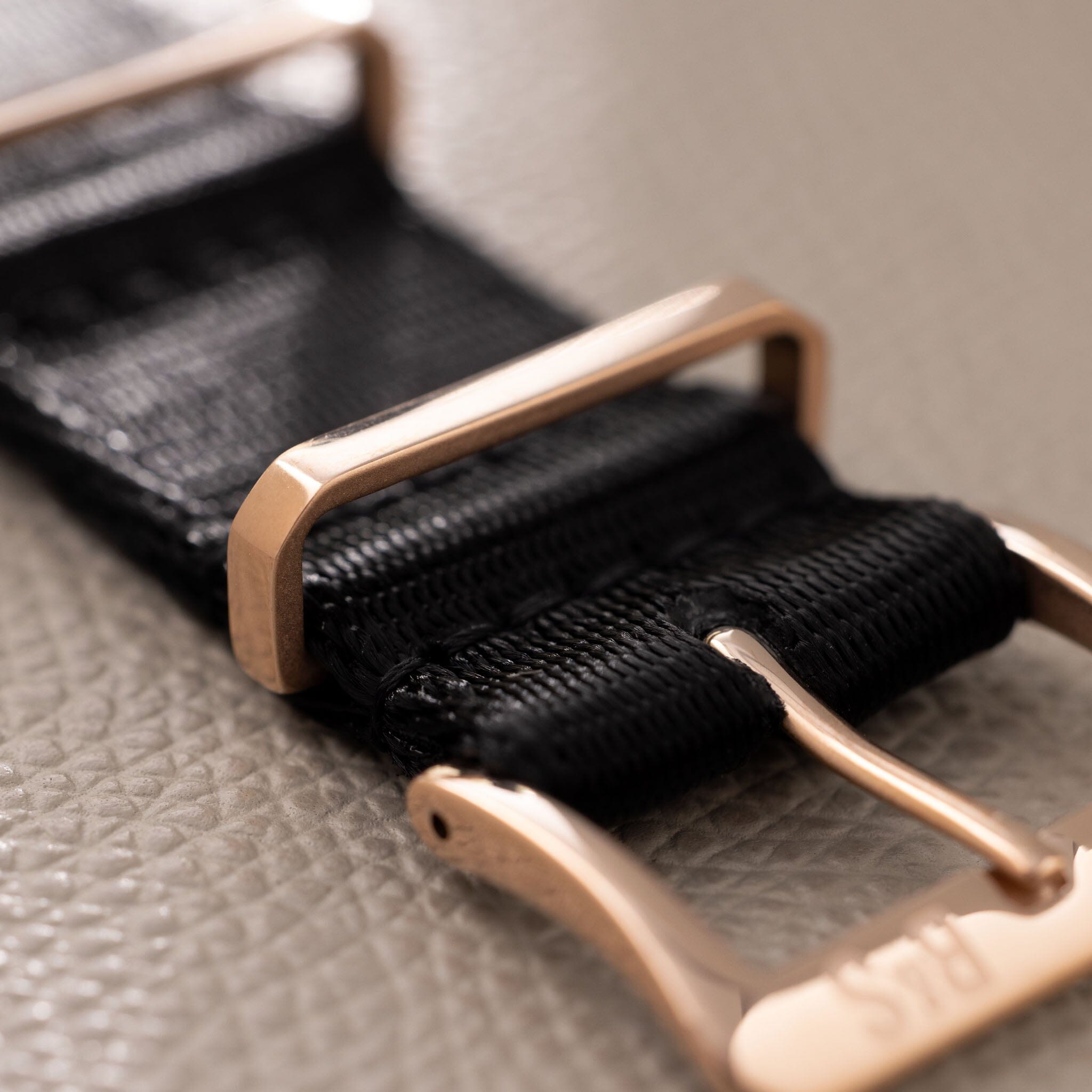 Deluxe Nylon Single Pass Watch Strap Pure Black - Rose Gold