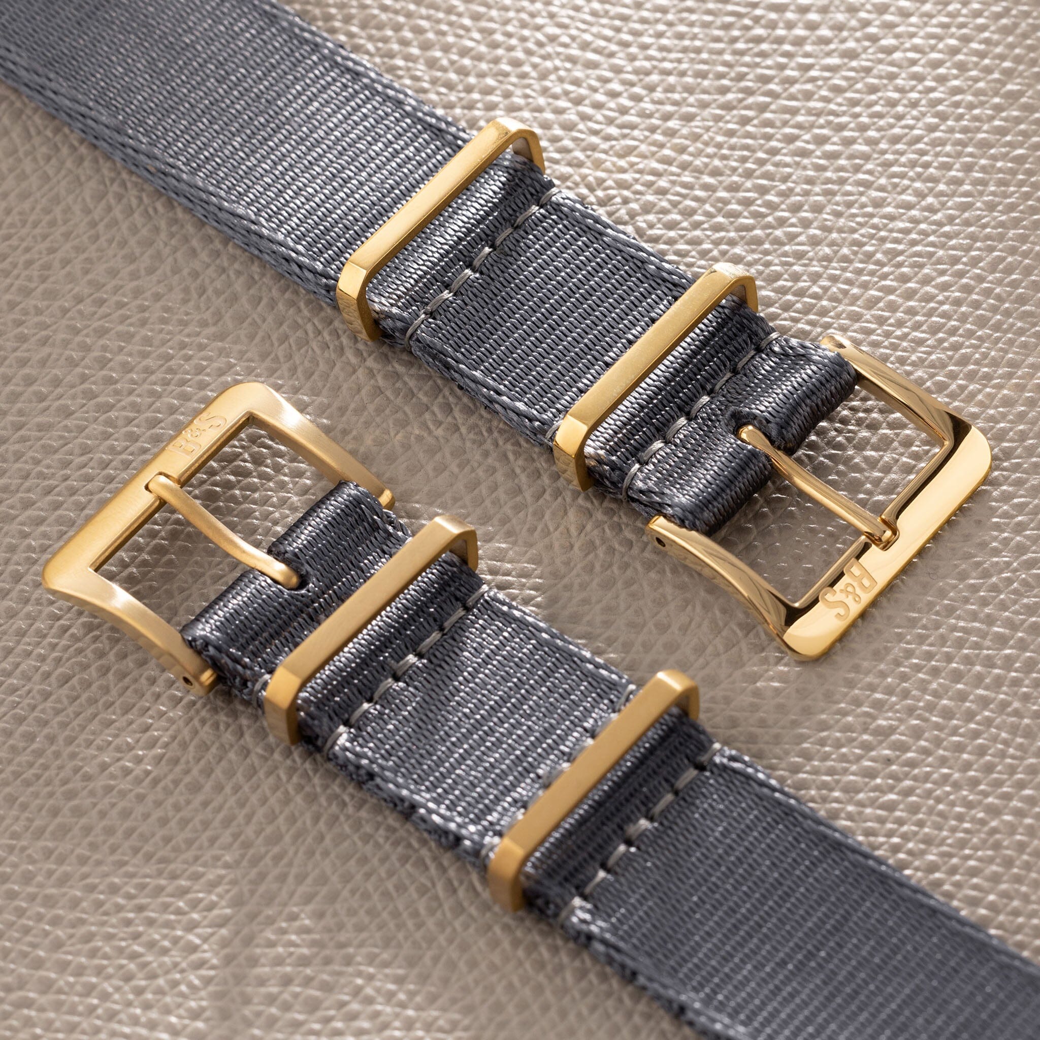 Deluxe Nylon Single Pass Watch Strap Pure Grey - Gold Brushed