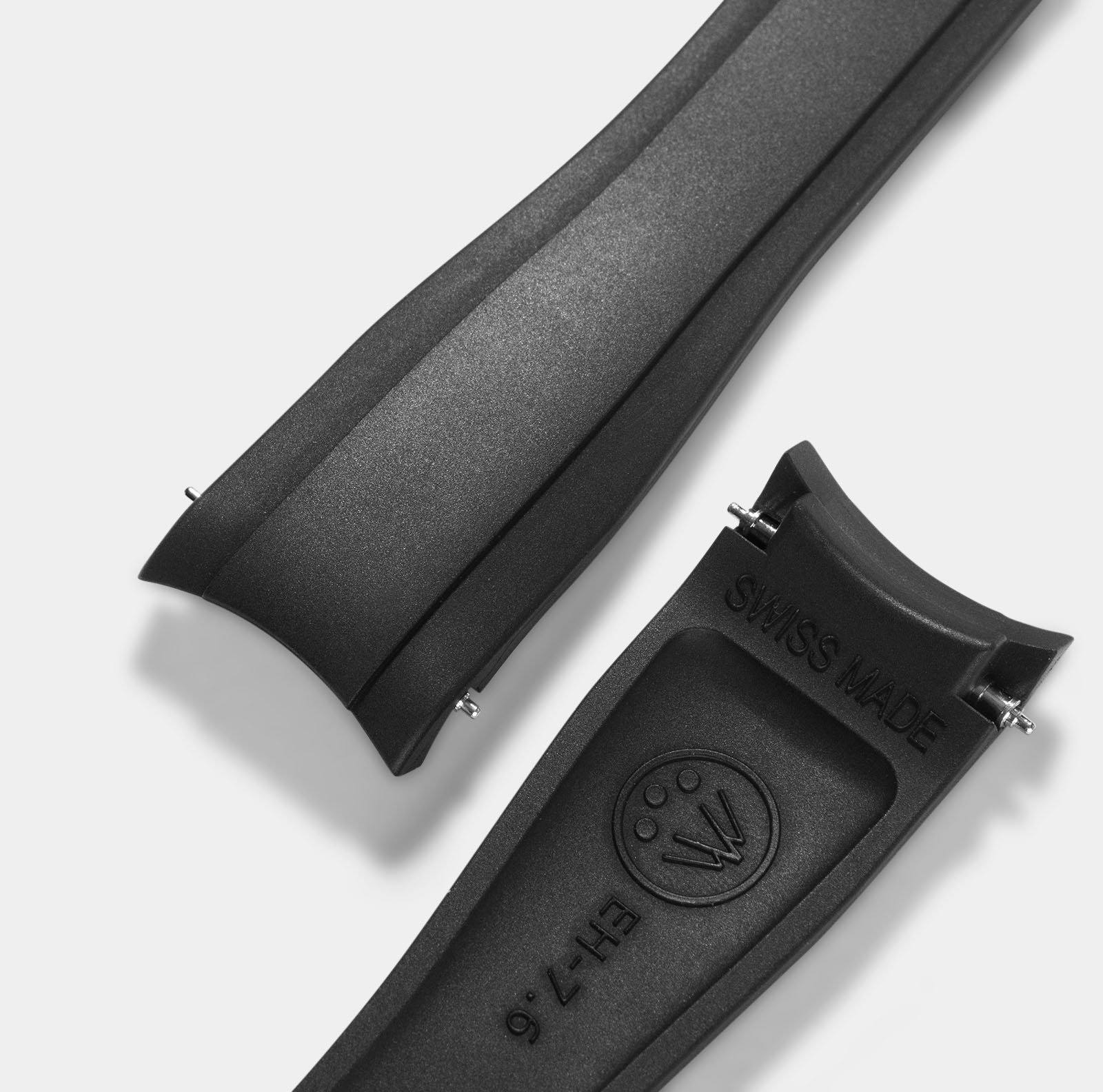 Everest Curved End Black Rubber Strap - ONLY For Modern Rolex With Deployant Clasp