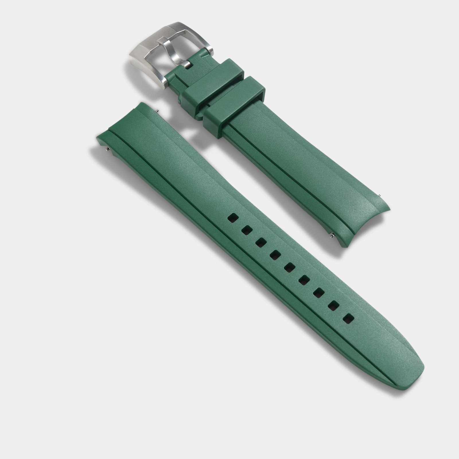 Everest Curved End Green Rubber Strap With Tang Buckle - ONLY For Modern Rolex