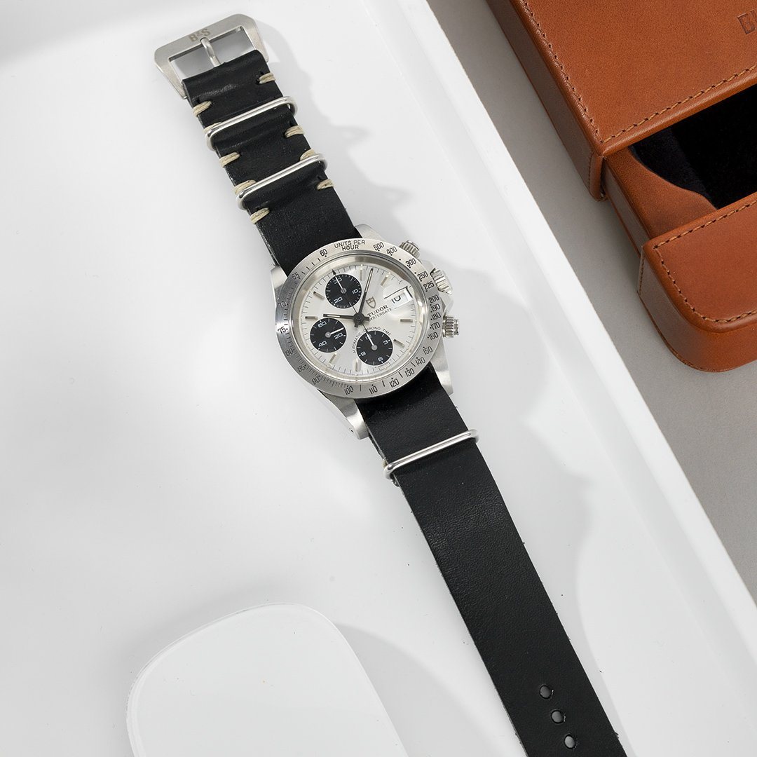 Black Single Pass Leather Watch Strap