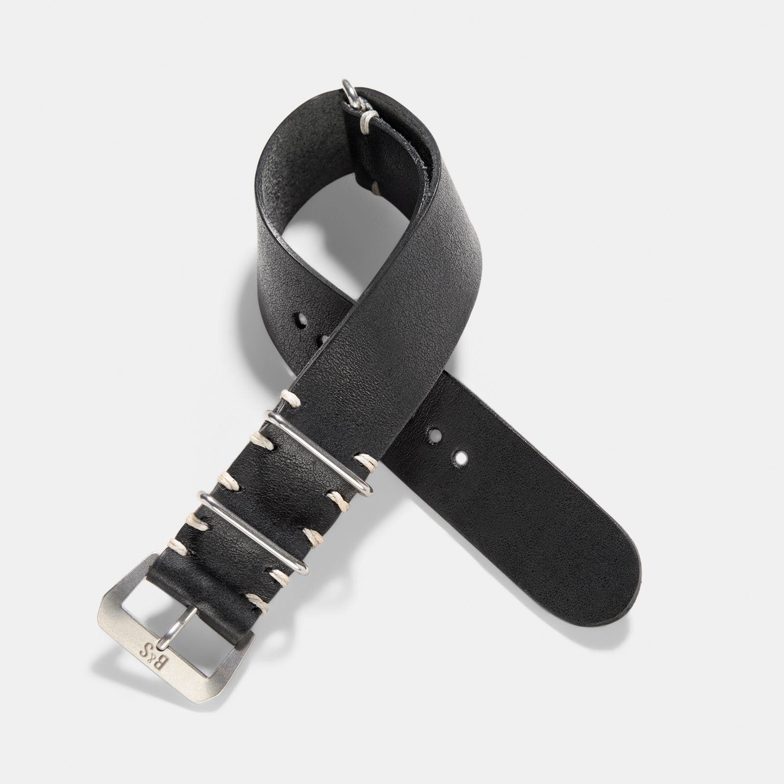 Black Single Pass Leather Watch Strap