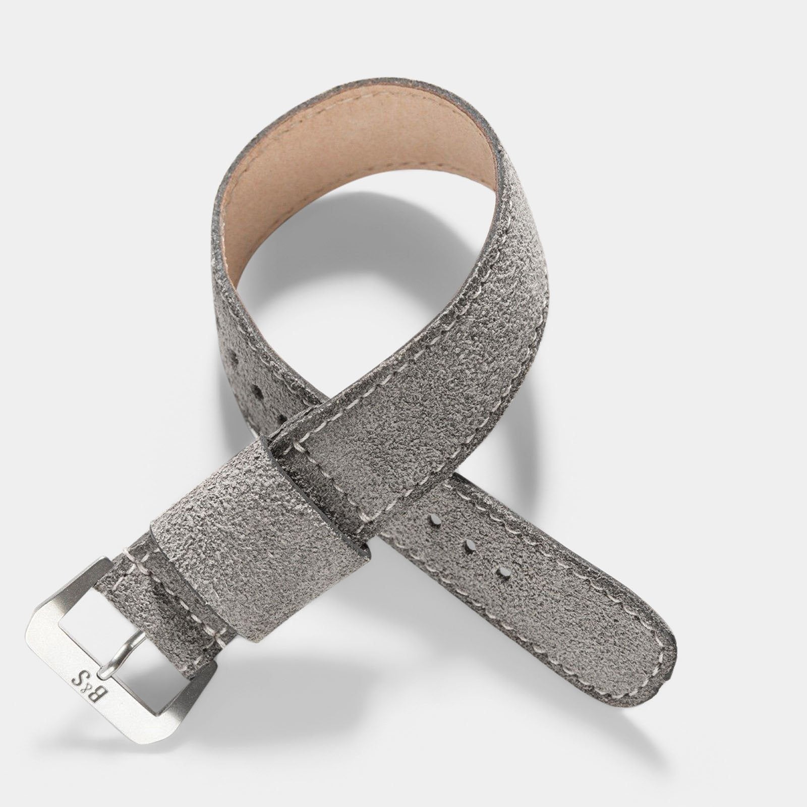 Single Pass Rugged Grey Leather Watch Strap