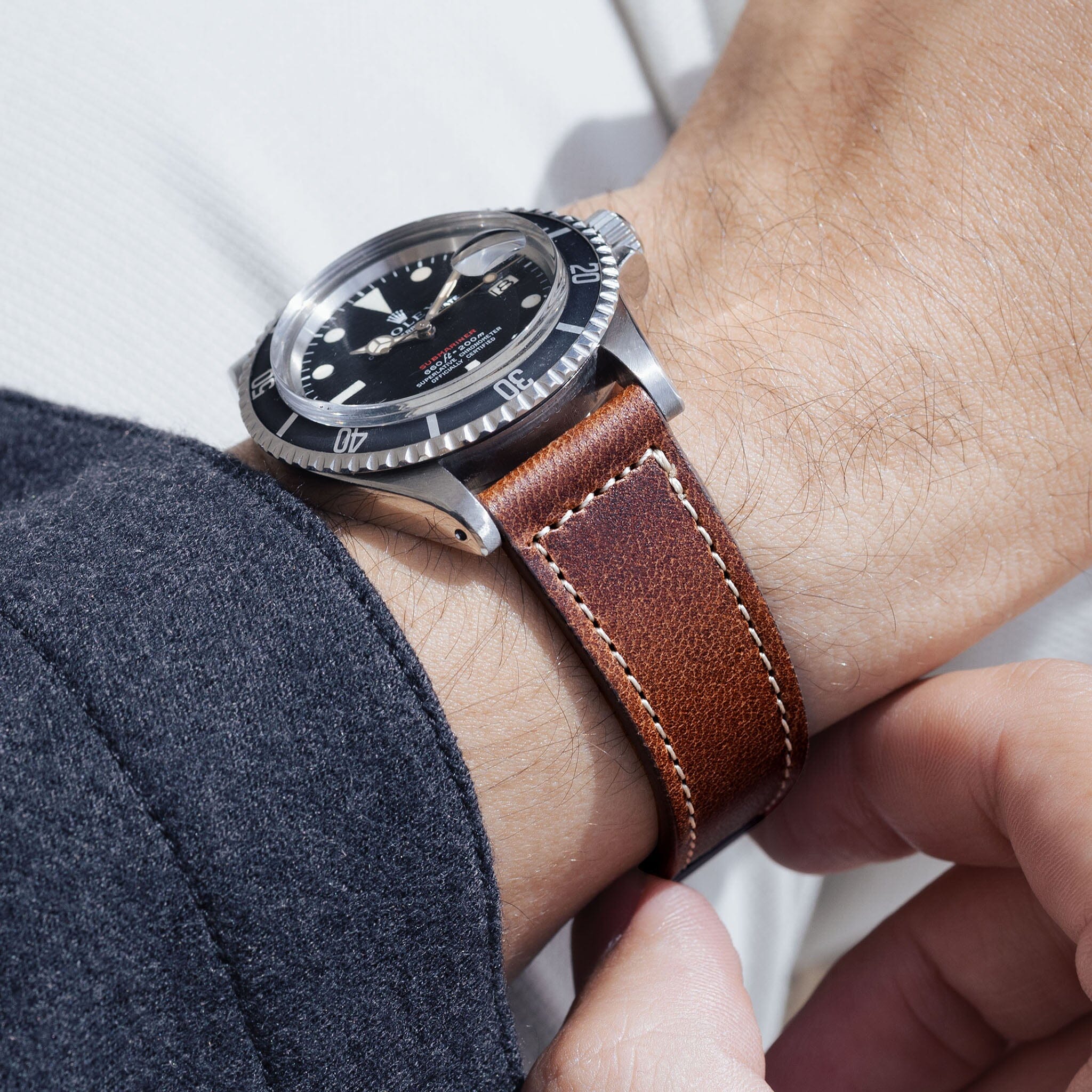 Siena Brown Boxed Stitch Leather Watch Strap