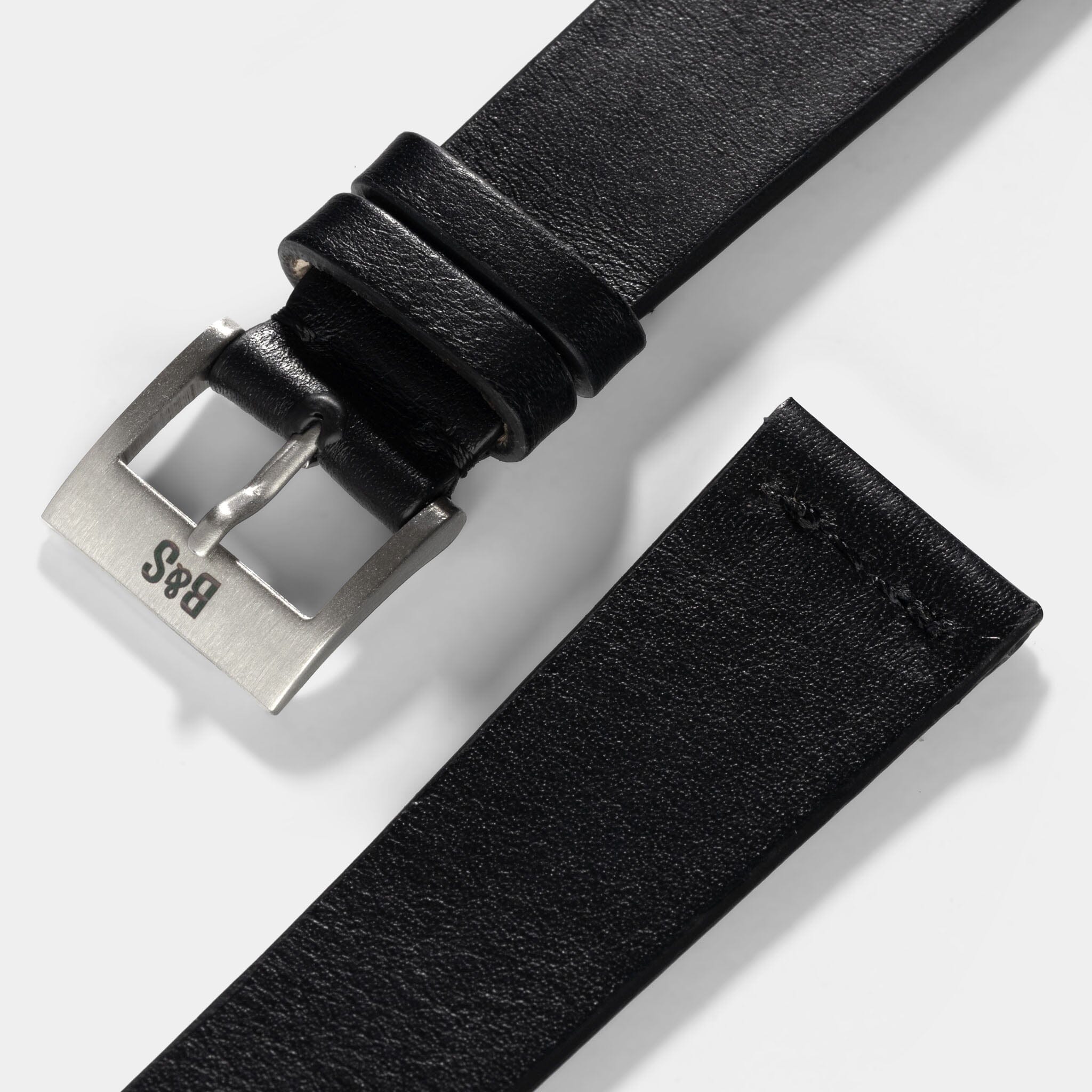 Black Straight Stitch Leather Watch Strap