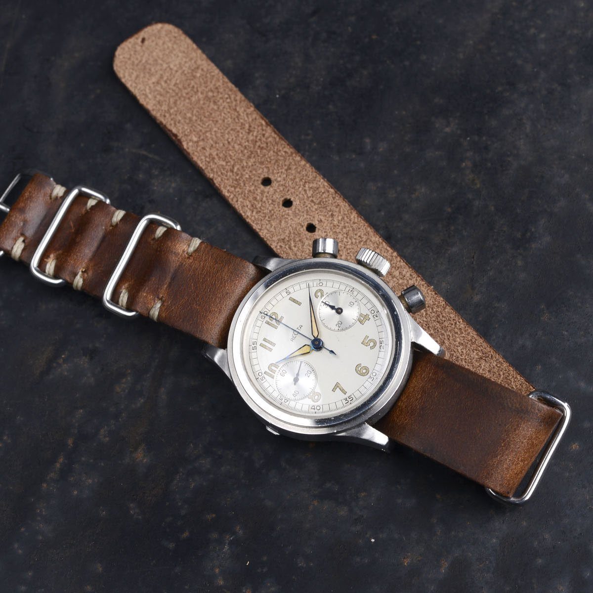 Recta Stepcase Chronograph Siena Brown Single Pass Leather Watch Strap