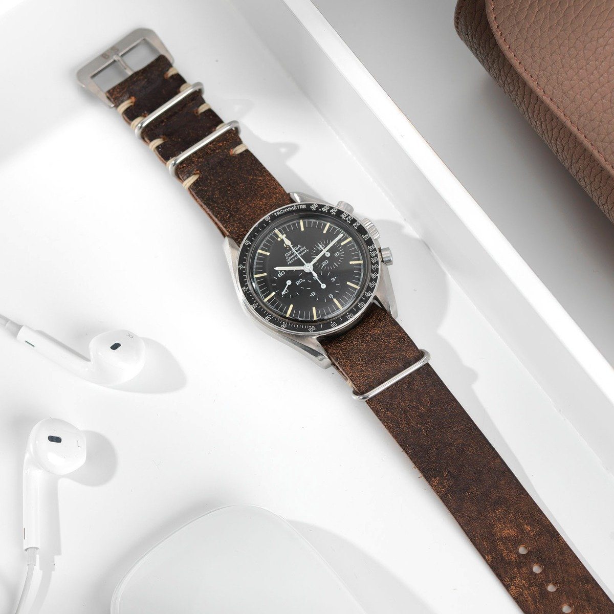 Omega Woodie Brown Single Pass Leather Watch Strap